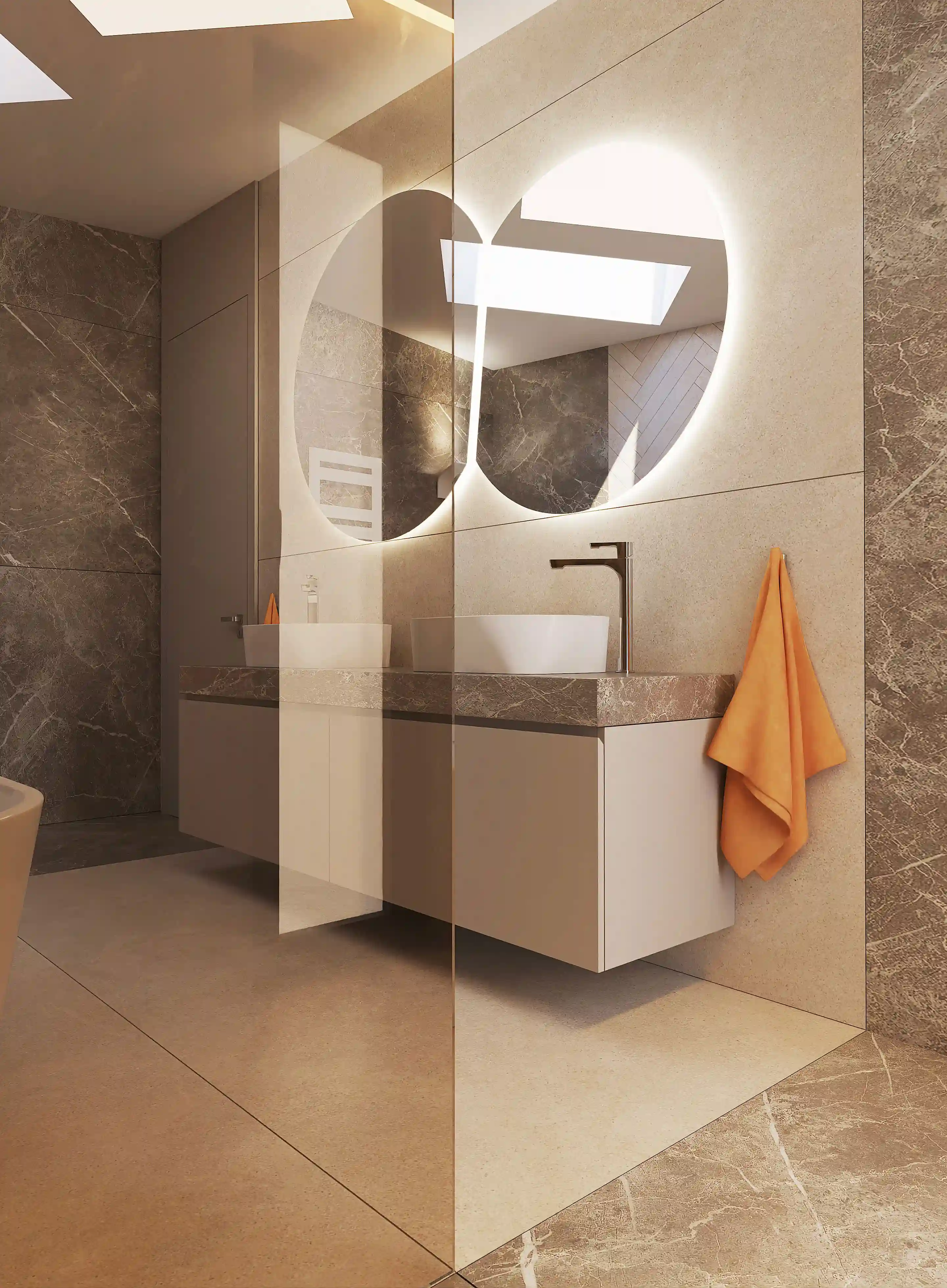 Luxusná kúpeľna s bronzovým sklom v sprche