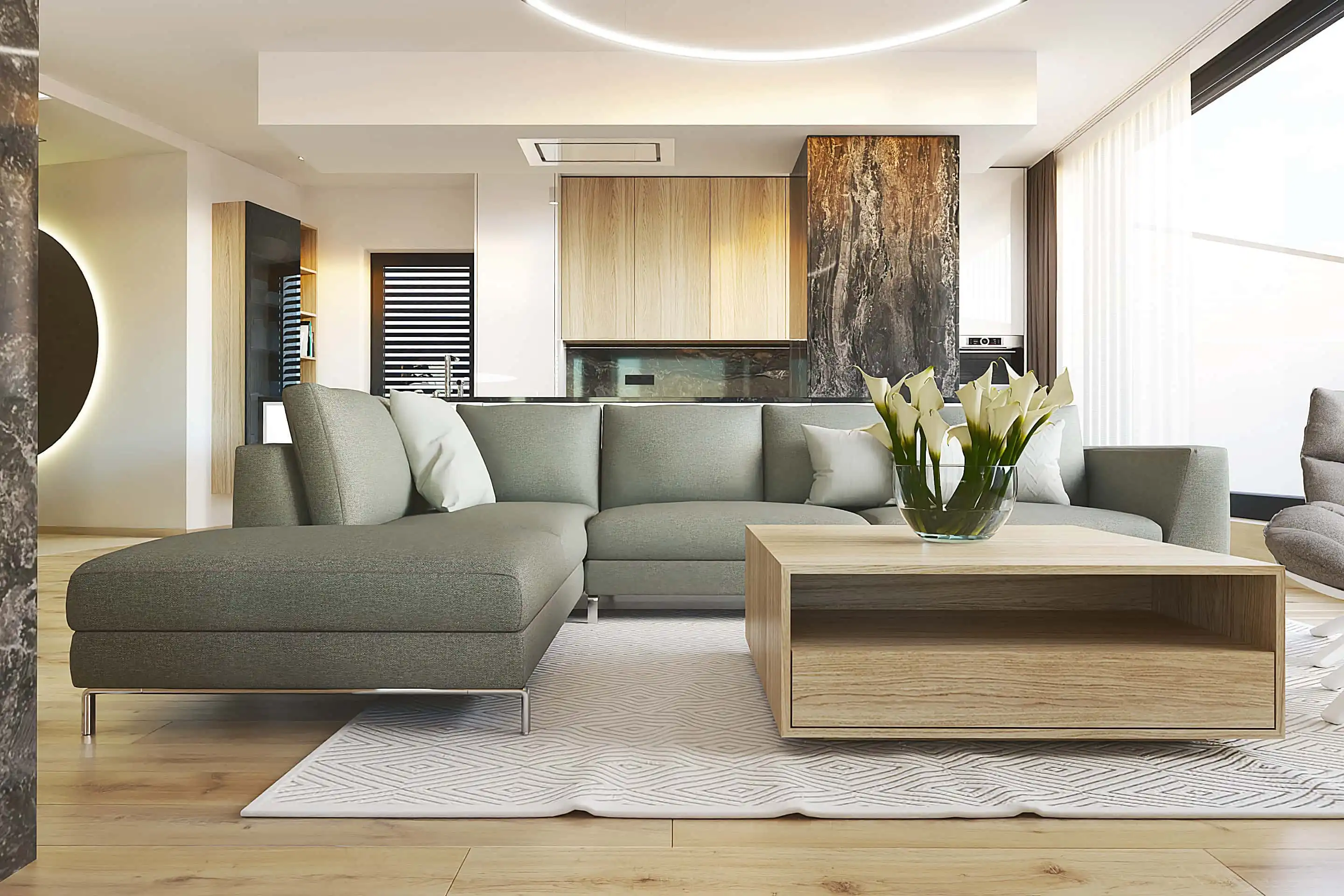 Návrh interiéru obývačky luxusného bytu v Žiline